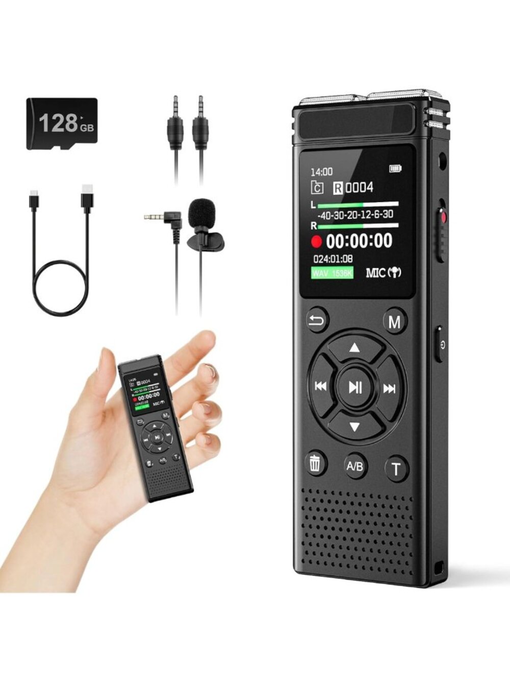 High-Capacity 136GB Digital Voice Recorder with Playback & 9775 Hours Recording